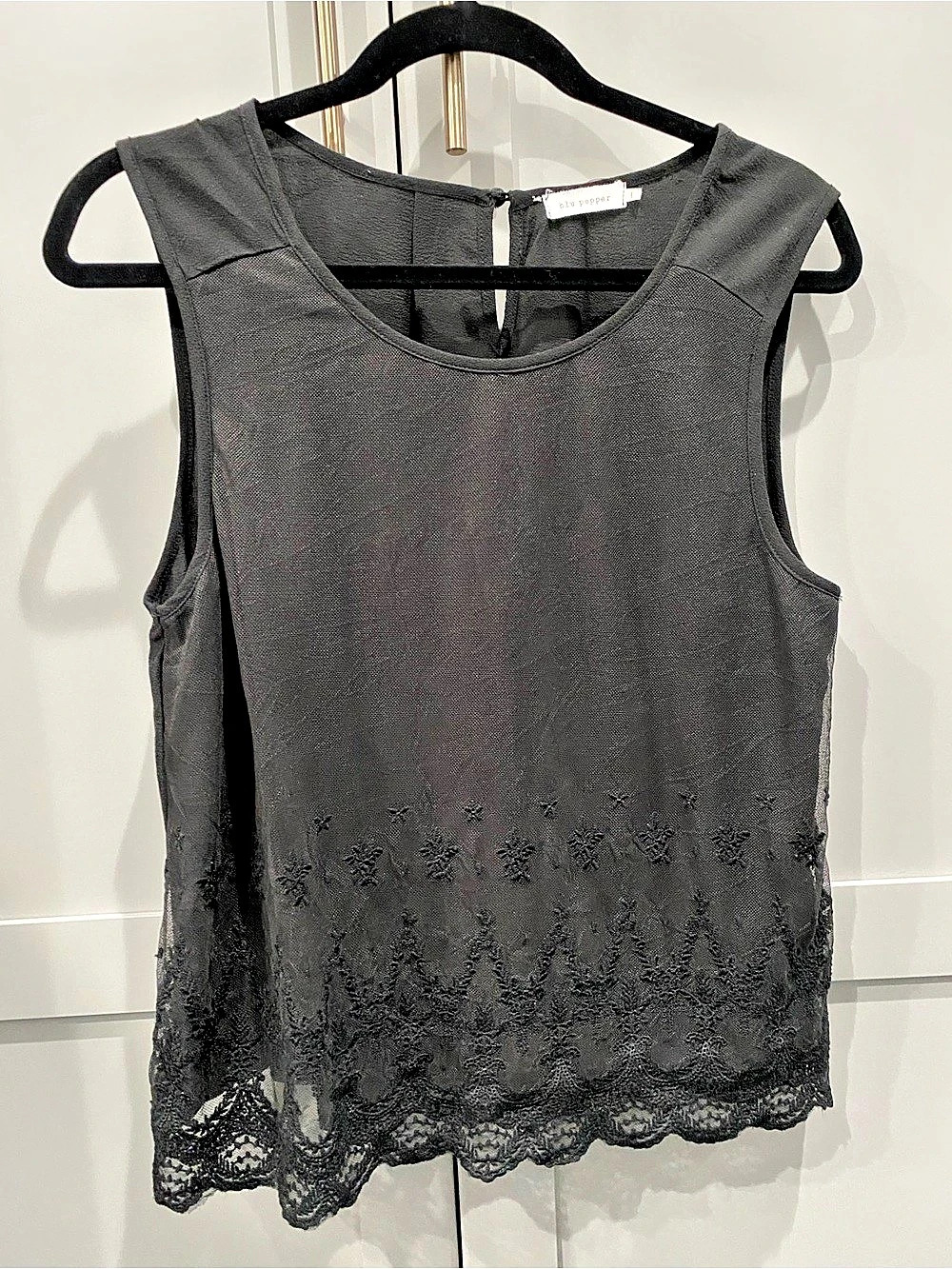 Lace Trim Tank Top in Black